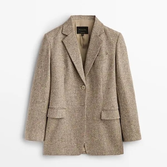Massimo Dutti Wool And Silk Blazer With Metallic Thread Jacket XS